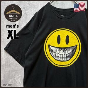 【POPAGENDA】両面プリントアメリカTシャツ半袖メンズXLブラックスマイル