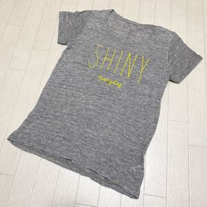 12★ SHIPS シップス リネン 半袖 Tシャツ SHINY everyday プリントT 日本製 グレー レディース