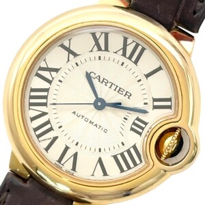 カルティエ Cartier バロンブルー 33MM W6920069 シルバー K18PG/革ベルト 腕時計 レディース 中古