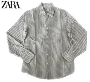 【1000円〜】★ZARA ザラ REGULAR FIT ストライプ 長袖シャツ メンズ パープル系 トルコ製 M