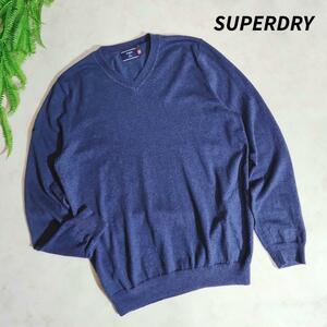 SUPERDRY カシミア混 Vネック コットンニット・ネイビー 82905