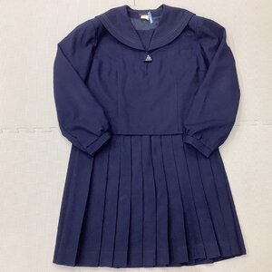 I874/Y(中古)福島県 安達中学校 女子制服2点 /指定品/特大/5L程度/W74~76/セーラー/スカート/Lucky ROSE/黒2本/冬服/紺/学生服/校章刺繍