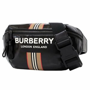 【送料無料】【本物】BURBERRY★バーバリー★ボディバック★8030018★コーティングキャンバス×レザー★ブラック★アイコンストライプ★黒