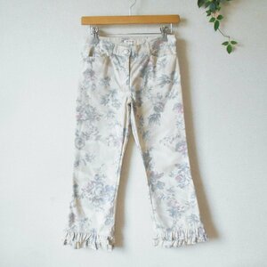 レストローズ LEST ROSE クロップド パンツ M フラワー プリント レディース フリル