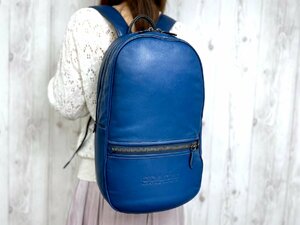 極美品 COACH コーチ バックパック リュックサック バッグ レザー 青 A4収納可 メンズ 72554