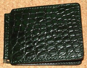 新品 Dolce Vita 最高級 ポロサス クロコダイル 皮革製 薄型 マネークリップ 緑 二つ折り財布 ショートウォレット イタリアンレザー クロコ