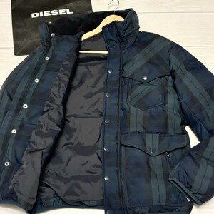 未使用級/L相当●DIESELディーゼル Teflon テフロン加工 チェック柄 フード収納 ダウンジャケット ブルゾン アウター 秋冬 