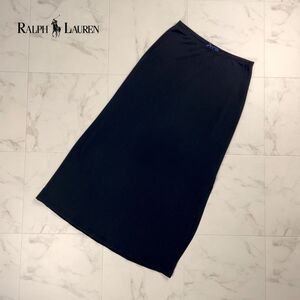 美品 Ralph Lauren ラルフローレン シアースカート サイドスリット ウエストゴム ロング丈 裏地なし 黒 ブラック サイズ15*PC1136