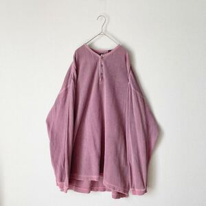 90s OLD GAP 古着 リブ編み ヘンリーネックPO カットソー 製品染め ガーメントダイ オーバーダイ オールドギャップ ワッフル サーマル L