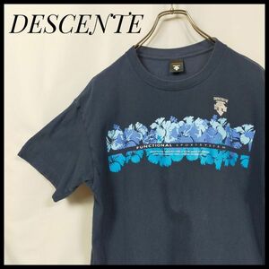 デサント　半袖Ｔシャツ　デカロゴ　フラワー　花　バックロゴ　ハイビスカス　クルーネック　ロゴＴ　人気ブランド　一点もの