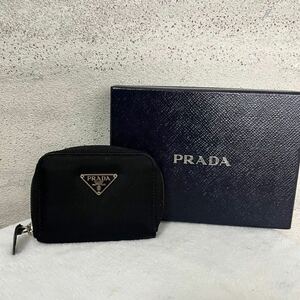 【贅沢品の極み】PRADA プラダ　コインケース 小銭入れ　三角プレート　テスート　ナイロン　レザー　ブラック　