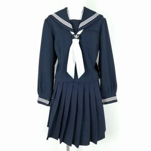 1円 セーラー服 スカート スカーフ 上下3点セット 170A 大きいサイズ 冬物 白3本線 女子 学生服 東京七生中学 紺 制服 中古 ランクC NA9279