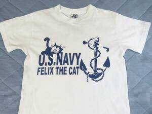 U.S.NAVY FELIX THE CAT フィリックス・ザ・キャット FTC プリント 半袖Tシャツ 白×紺 サイズXS コットン 綿 送料無料