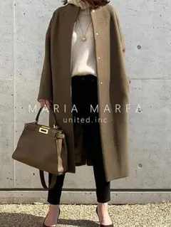 [MARIA MARFA] ウールライク ノーカラー ロングコート 春 秋 冬