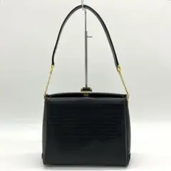 希少　総柄【GUCCI】ショルダーバッグ　ゴールド金具　GG柄　レザー　ブラック