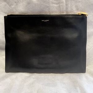 【新品同様】SAINT LAURENT PARIS サンローラン クラッチバッグ レザー ブラック ゴールド