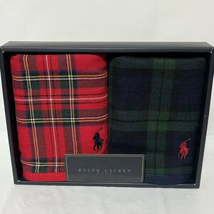 美品箱なし発送　Ralph Lauren ラルフローレン　ウォッシュタオルセット　タータンチェック　グリーン・レッド