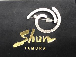 作家物 shun 田村俊一 0.10ct ブローチ K18 WG ホワイトゴールド 7.87g レディース SHUN TAMURA 中古 現状品