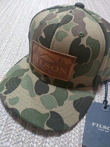 新品 未使用 フィルソン FILSON コットン キャップ 迷彩 カモフラージュ 帽子 ワッペンデザイン 正規品 牛革 レザー