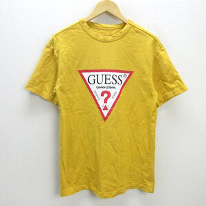 G■ゲス/GUESS LOSANGELES ロゴプリントデザイン/コットン【S】黄/men