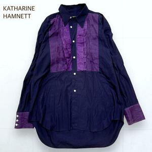 KATHARINE HAMNETT キャサリンハムネット シルク フリル コットン 長袖シャツ 紫 パープル