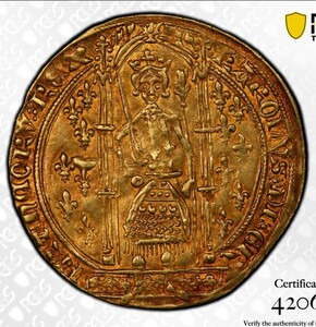 1364-1380 フランス シャルル5世 フランカピエ金貨 アンティークコイン pcgs MS61 古銭 コイン 硬貨