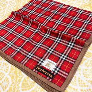 【人気柄】新品/BURBERRY/大判ハンカチ/正規品/バーバリー/綿100%/未使用ブランド/ノバチェック/レディース/女性用/ミニスカーフ赤/レース