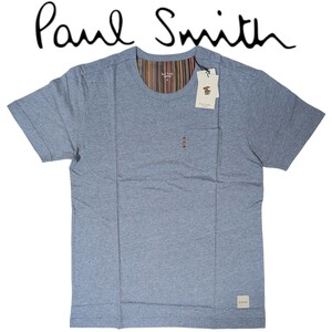 新品 ポールスミス Paul Smith 半袖Tシャツ M マルチストライプ ラウンジウェア Uネック サックス