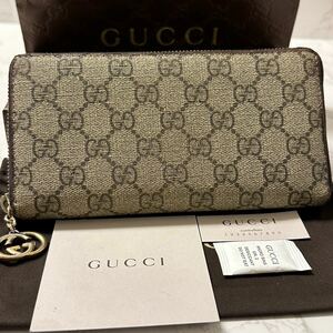 グッチ　GUCCI 財布　長財布　GGスプリーム　GG金具　ラウンドファスナー　レディース