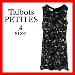 【Talbots PETITES】サイズ4 レディース ノースリーブ フラワーモチーフ ワンピース ブラック シック エレガント 春夏 おしゃれ カジュアル