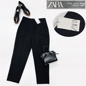 ZARA /L/ ブラック ハイウエストパンツ レディース タグ付き オフィスカジュアル通勤 フェミニン 大人可愛い ストレッチ生地 デイリー ザラ