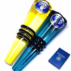 【侍】BOHEMIA GLASS ボヘミアグラス クリスタル ボトルキャップ ワインストッパー シャンパンストッパー 2点組 箱付 20+500