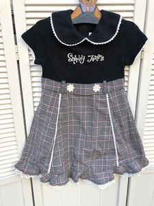 sale 美品 シャリーテンプル★とってもかわいいデイジーパッチのワンピース 110 黒×グレンチェック