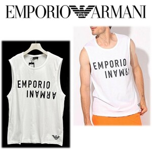 《EMPORIO ARMANI エンポリオ・アルマーニ》新品 軽量 通気性◎ リバースビッグロゴ ノースリーブTシャツ カットソー XL S0261