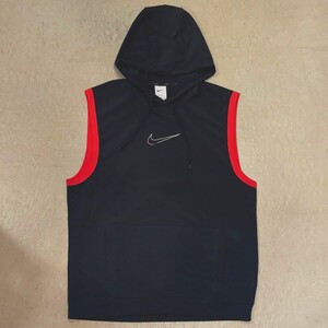 【NIKE】 ナイキ ノースリーブ パーカー フーディー メンズ XL ブラック DRI-FIT ドライフィット スウッシュ ロゴ プリント スポーツ 古着