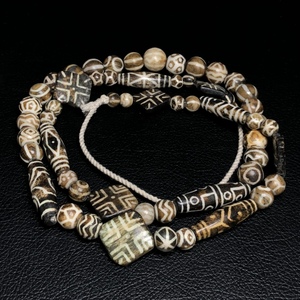 秘藏 西藏硅化木化石 天珠 佛珠項鏈 極細工 稀少珍品 古美味 古美術 L0601