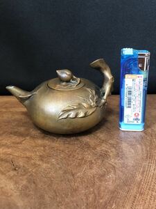 【中国古玩】銅製 桃形水滴・在銘定款・書道具