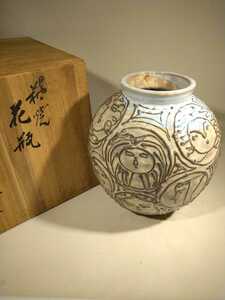 野坂康起 人物図 花瓶 壺 共箱 a-26i143/05k139