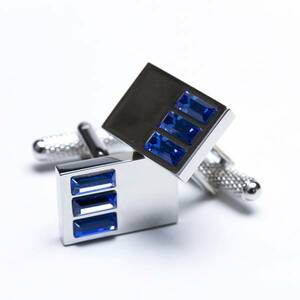 ★カフスボタン ONYX-ART LONDON ccc16 CHROME CUFFS WITH THREE BLUE CRYSTAL