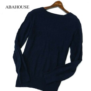 ABAHOUSE アバハウス ジャガード 総柄★ コットン ニット セーター Sz.2　メンズ ネイビー　A2T12196_A#L