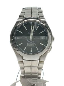 CITIZEN◆ATTESA/Eco-Drive/ソーラー腕時計/アナログ/ステンレス/BLK/H106-T010407