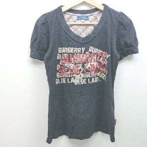 ◇ Burberry BLUE LABEL カジュアル フロントプリント パフすり 夏 半袖 Tシャツ サイズ38 ネイビー レディース E