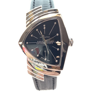 ▲ HAMILTON ハミルトン ベンチュラ 腕時計 レザー ブラック文字盤 革ベルト クォーツ シルバー 銀 H242112 104