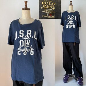 ★【国内正規品 ヴィンテージデザイン】POLO RALPH LAUREN ポロ ラルフローレン コットン100％ USRL U.S.R.L. 半袖 Tシャツ XL ネイビー