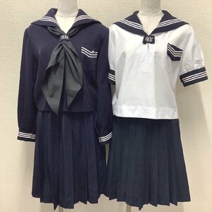 I525/Y(中古)福島県 安達高校 女子制服6点 /指定品/校章/88C/93B/LL/W67~69/W64/セーラー/スカート/スカーフ/くにおか/夏冬/合服/白3本