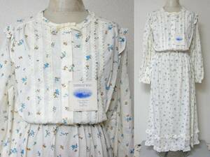 レトロ 未使用 ネグリジェ 白 花柄 フリル ストレッチ生地 ナイトウェア★昭和 ヴィンテージ vintage クラシカル ホームドレス