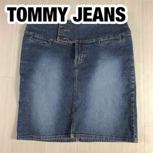 TOMMY JEANS トミージーンズ デニムスカート ミニスカート 1 インディゴブルー 台形 ストレッチ素材 刻印ボタン フラッグタグ 前スリット