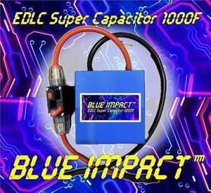 【新発売記念SALE・即納】EDLC スーパー キャパシタ 超大容量 軽量コンパクト 16V1000F BLUE IMPACT (旧閃電) トルク 燃費 音質UP セル爆速