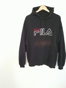 ♪♪80s90s カナダ製 FILA フィラ デカロゴ プルオーバー スウェットパーカー 黒 ブラック オールド ビンテージ ビッグシルエット ♪♪