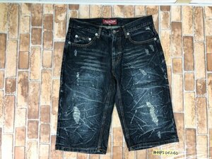 NYLAUS JEANS ナイラス メンズ ダメージ加工 ラメ入 デニムジーンズハーフパンツ 85 黒紺